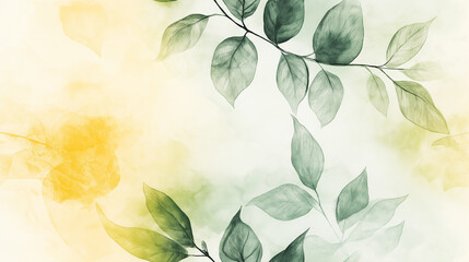 Subtle green and yellow leaf pattern on a light background, giving a fresh and serene natural appearance.
