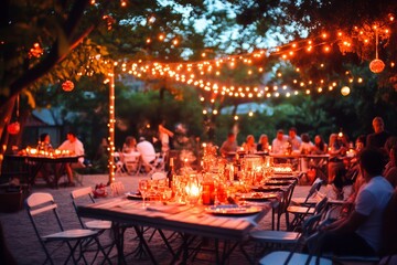 Warm Evening Gathering Under String Lights