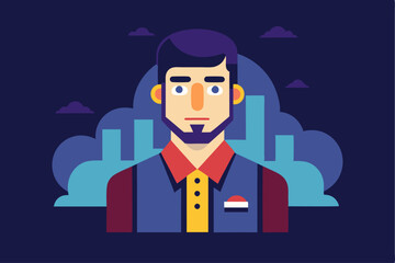 A man with a beard wearing a shirt and a pin of the flag of Egypt