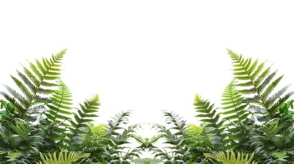 Green Fern Fronds on White Background