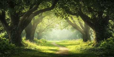 A beautiful fairytale enchanted forest with big trees and great vegetation.  © Thanthara
