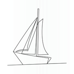 Single line continuous drawing of sailboat or yacht one line drawing outline vector art illustration	