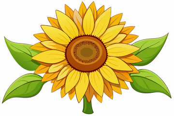 Fototapeta premium A Cartoon Illustration of a Sunflower with Green Leaves