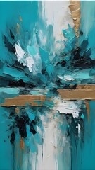 Vivid Turquoise Abstract Painting with Rough Oil Brushstrokes and Palette Knife Detailing. Vertical. Wallpaper