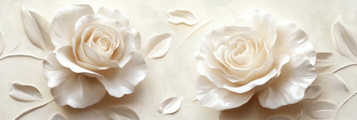 white roses, cream background, high definition wallpaper