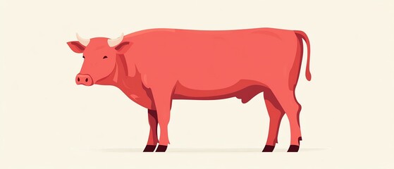 Side view of a pink cow standing on a white background.