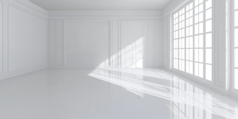 Obraz premium Bright Minimalist Room with Large Grid Windows