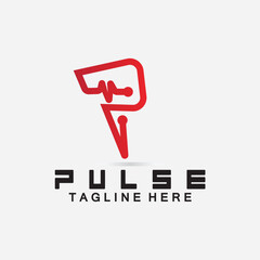  Letter P Pulse Line  Logo Design  vector illustration. design combining Initial P with Pulse.