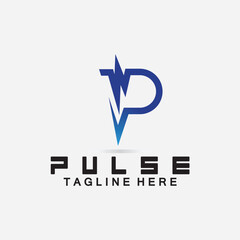  Letter P Pulse Line  Logo Design  vector illustration. design combining Initial P with Pulse.