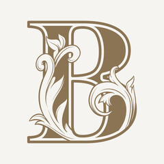 stylized fancy letter B with a leaf flower vintage ornament