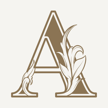 stylized fancy letter A with a leaf flower vintage ornament