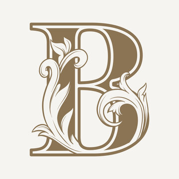 stylized fancy letter B with a leaf flower vintage ornament