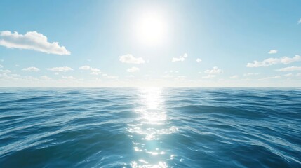 Obraz premium A beautiful view of sea, blue sky wave and sun shine on the water surface making the atmosphere calm and peacful.