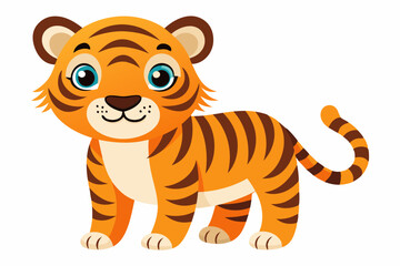 A Cartoon Tiger with Orange and Black Stripes Standing on White Background