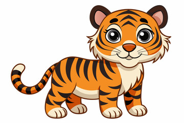 Cartoon Illustration of a Cute Standing Tiger with Big Eyes