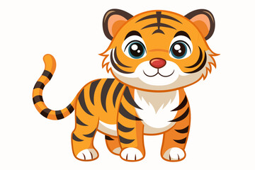 Cartoon Illustration of a Smiling Tiger with Large Eyes