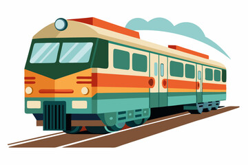 Retro-Styled Train on Tracks with Smoke Trails