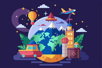 Colorful Flat Illustration of Travel Around the World