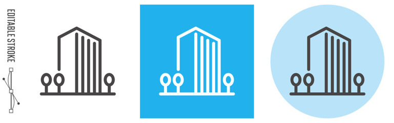 本社ビルのイメージ｜ライン・アイコン　[線の編集可能]