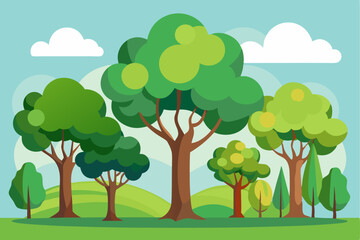 A picturesque scene of a lush green forest with multiple trees