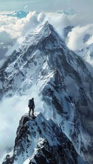 Mountain Climber Reaches Summit with Stunning Peak and Valley Views Symbolizing Achievement and Freedom