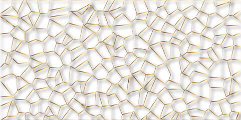 Beautifu white and gold  crystallized polygon background. abstract light colorful stone tile pattern with shadow. modern wallpaper, trendy simple minimal geometric background abstract mosaic backd