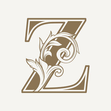 stylized fancy letter Z with a leaf flower vintage ornament