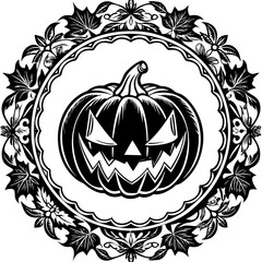 Halloween pumpkin on black sillouttee vector illustration 