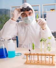 Male biotechnology scientist chemist working in the lab