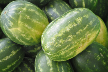 A pile of striped watermelons