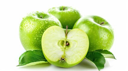 Fresh Green Apples with Dew Drops