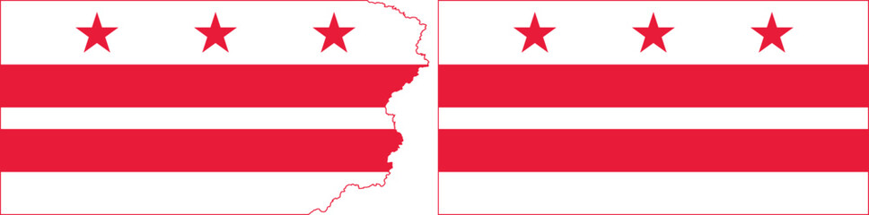 District of Columbia flags vector. Standard flag and with torn edges