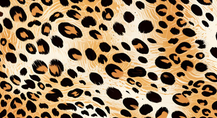 Fototapeta premium A detailed Closeup illustration capturing the intricate pattern of leopard spots, showcasing the texture and coloration in a close-up view, with copy space 