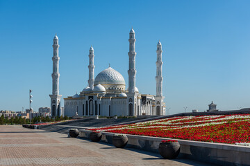 The picturesque Khazret Sultan Mosque, dedicated to the Sufi Khoja Akhmet Yassawi in the capital of...
