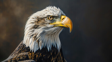 Obraz premium lose-up of a bald eagle with a brown and white head and a yellow beak