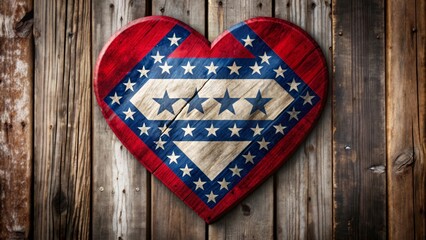 Obraz premium A heart-shaped wooden sign painted with the colors and design of the American flag, representing patriotism, love, and unity.