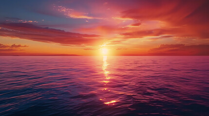 Fototapeta premium sunset over the ocean, with a vibrant orange and purple sky