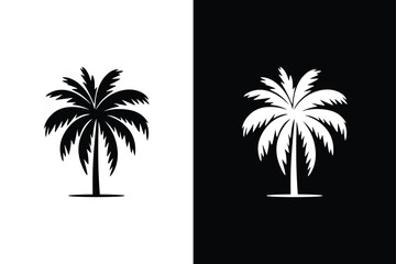 Palm tree icon silhouette design vector. Palm tree logo design, beach, holiday, black © Nezamur