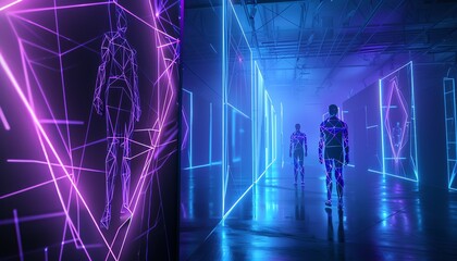AI innovation, holographic tech showcase, modern exhibition, sleek design elements