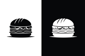 Burger vector icon silhouette. Hamburger icon Fast food black white