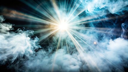 Fototapeta premium A dramatic and ethereal scene of light rays piercing through swirling smoke clouds, symbolizing hope, inspiration, revelation, and a new beginning.
