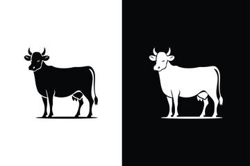 Cow icon silhouette isolated on white black background. Cow black silhouette