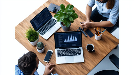 Productive Team in a Relaxed Office Environment with Laptops and Charts 