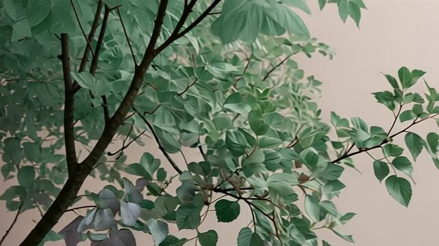 A minimalistic tree with pastel leaves in mint green, blush pink, and light lavender, centered on a soft, neutral background for a calm, natural aesthetic, ideal for soothing phone wallpaper.