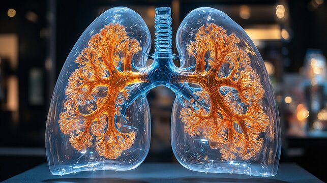 3D Human Lungs with Ventilator Support: A detailed model showing how lungs are supported by mechanical ventilation during respiratory failure.