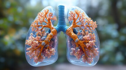 3D Lungs with Chronic Bronchitis: A high-quality model showing the chronic inflammation of the bronchial tubes in bronchitis.