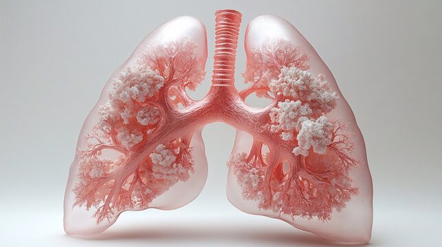 3D Human Lungs with Emphysema: A realistic model showing the effects of emphysema on lung tissue, including damaged alveoli.