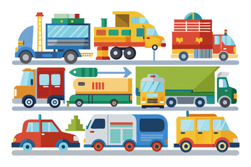 A Collection of Colorful Vehicles with Different Designs and Purposes
