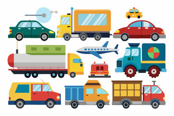 A Colorful Collection of Cars, Trucks, and an Airplane