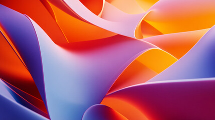 Colorful abstract patterns of flowing ribbons at sunset, showcasing vibrant hues of orange, purple, and red in a dynamic composition